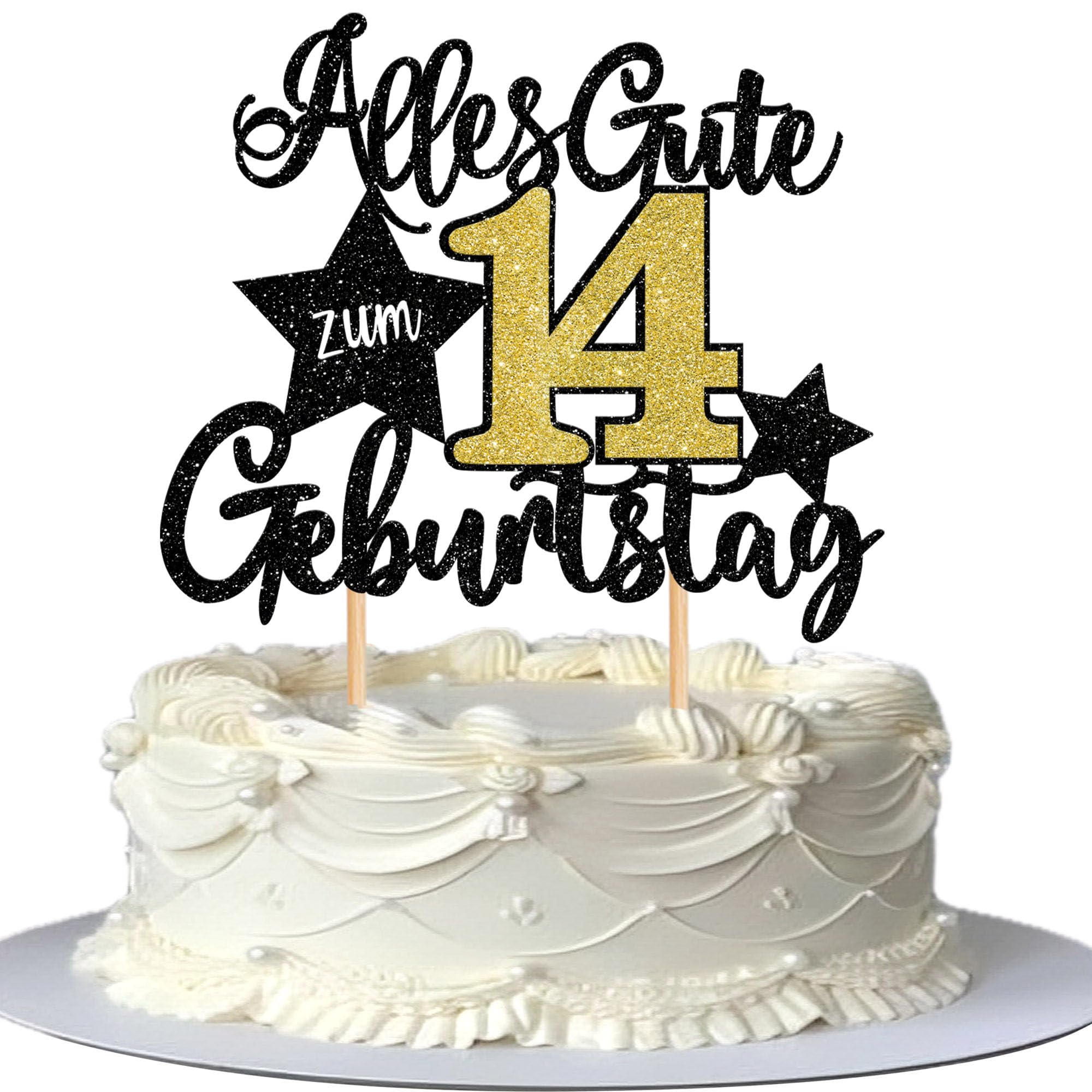 1 Stück 14th Geburtstag Tortendeko Happy Birthday Cake Topper Alles Gute zum 14 Geburtstag Kuchen Deko für Jahrestag Junge Mädchen 14th Geburtstag Party Kuchen Dekoration Schwarz Gold