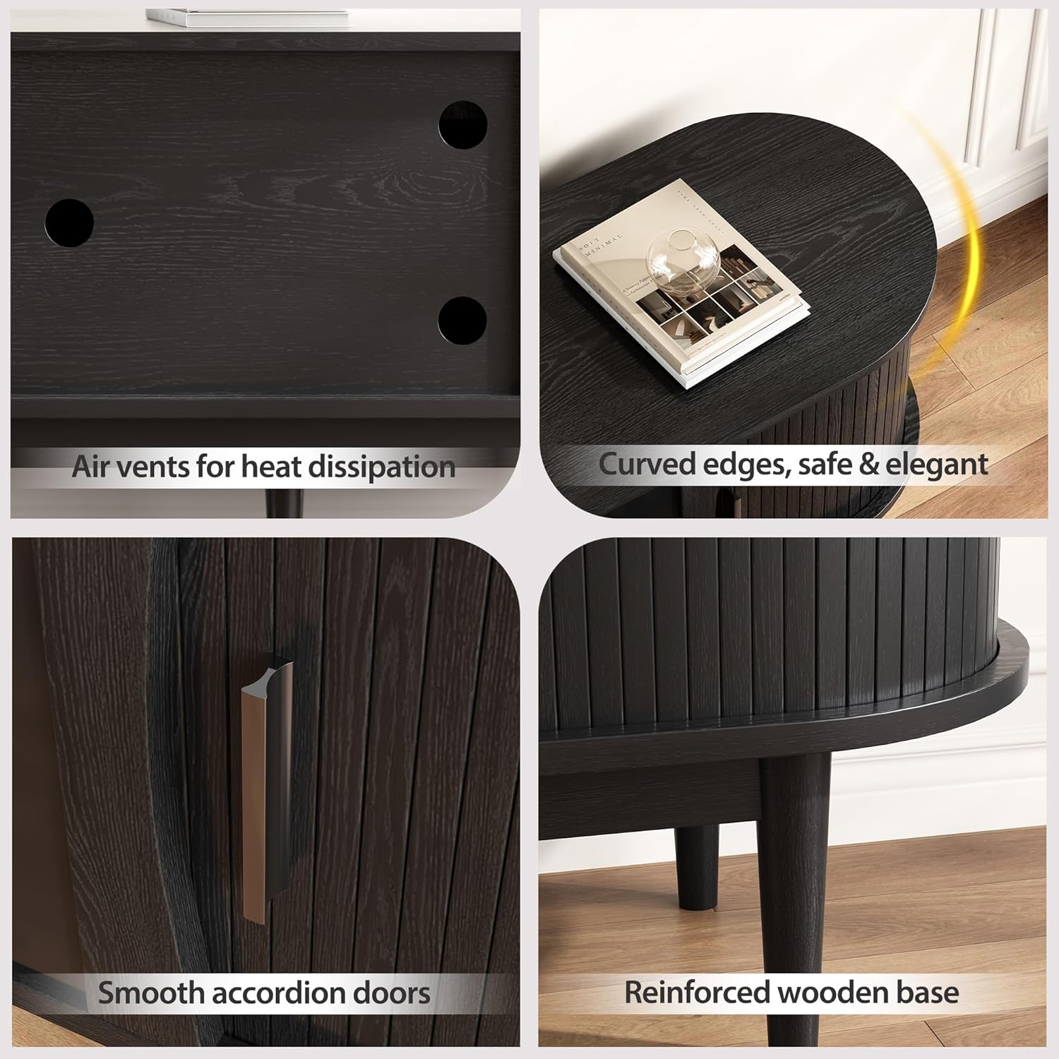 70″ Fluted Fireplace TV Stand for 80″ TVs, Remote & Touch Control, Adjustable Flame Colors & Temperature Entertainment Center with Storage, Modern Media TV Console Table for Living Room (Black) - Image 4