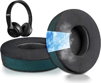 SoloWIT Cooling Gel Earpads Replacement for Beats Solo 2 & Solo 3 Wireless On-Ear Headphones, Ear Pads Cushions with High-Density Noise Isolation Foam, Added Thickness - Dark Green