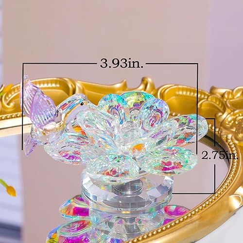 Miniatura 3 de Movdyka Figura de cristal, decoración de flor de loto, colibrí morado, regalos para mujeres, adornos de cristal brillante, reflejo de cristal de