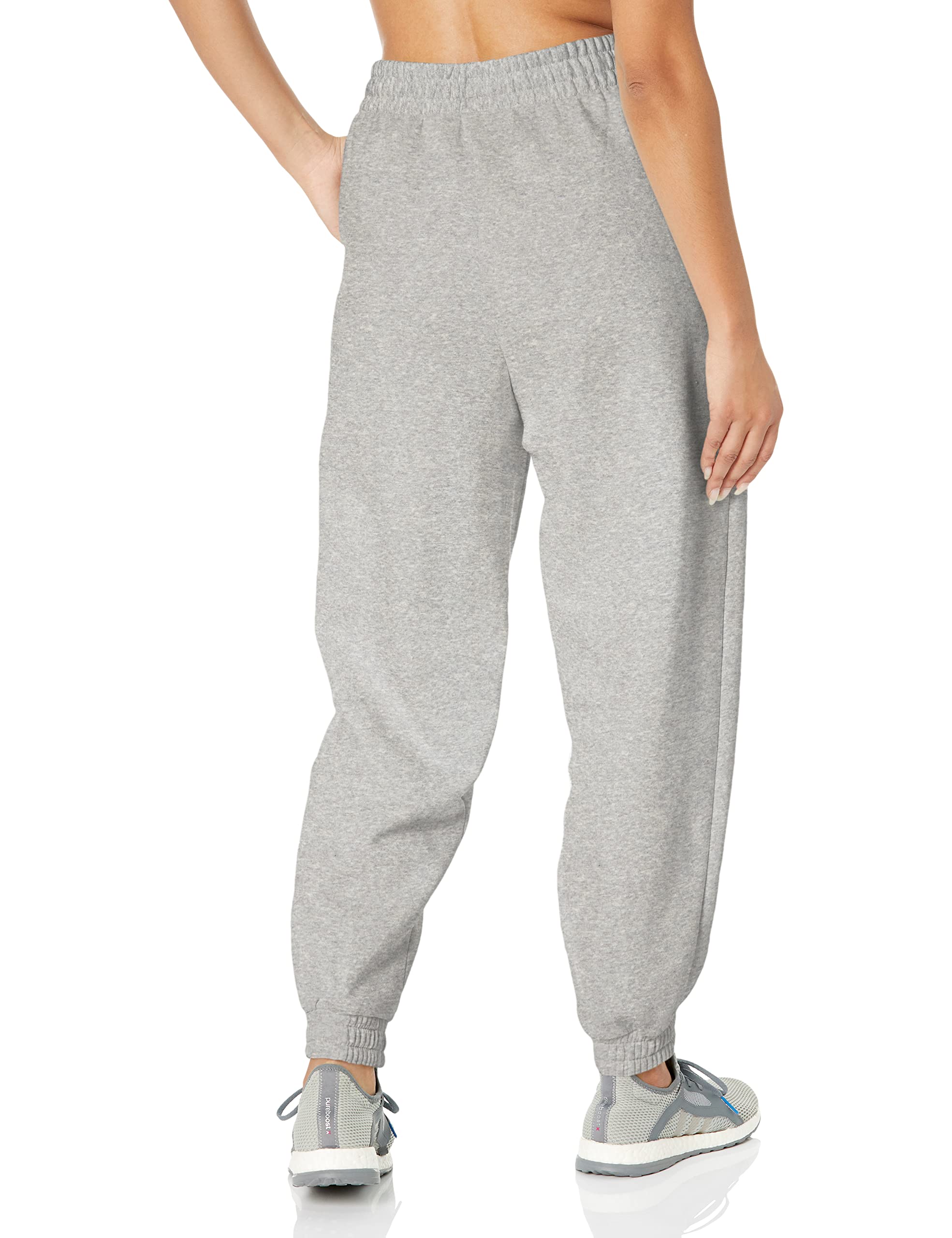adidas Womens Studio Fleece Pants Medium Grey Heather/White Large