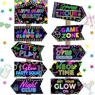 20 Pcs Glow in The Dark Party Decoration Signs Glow Neon Signs Decor Glow Party Supplies Neon Happy Birthday Party Decorations Let's Glow Crazy Welcome Signs for Neon Theme Party Decoration Supplies