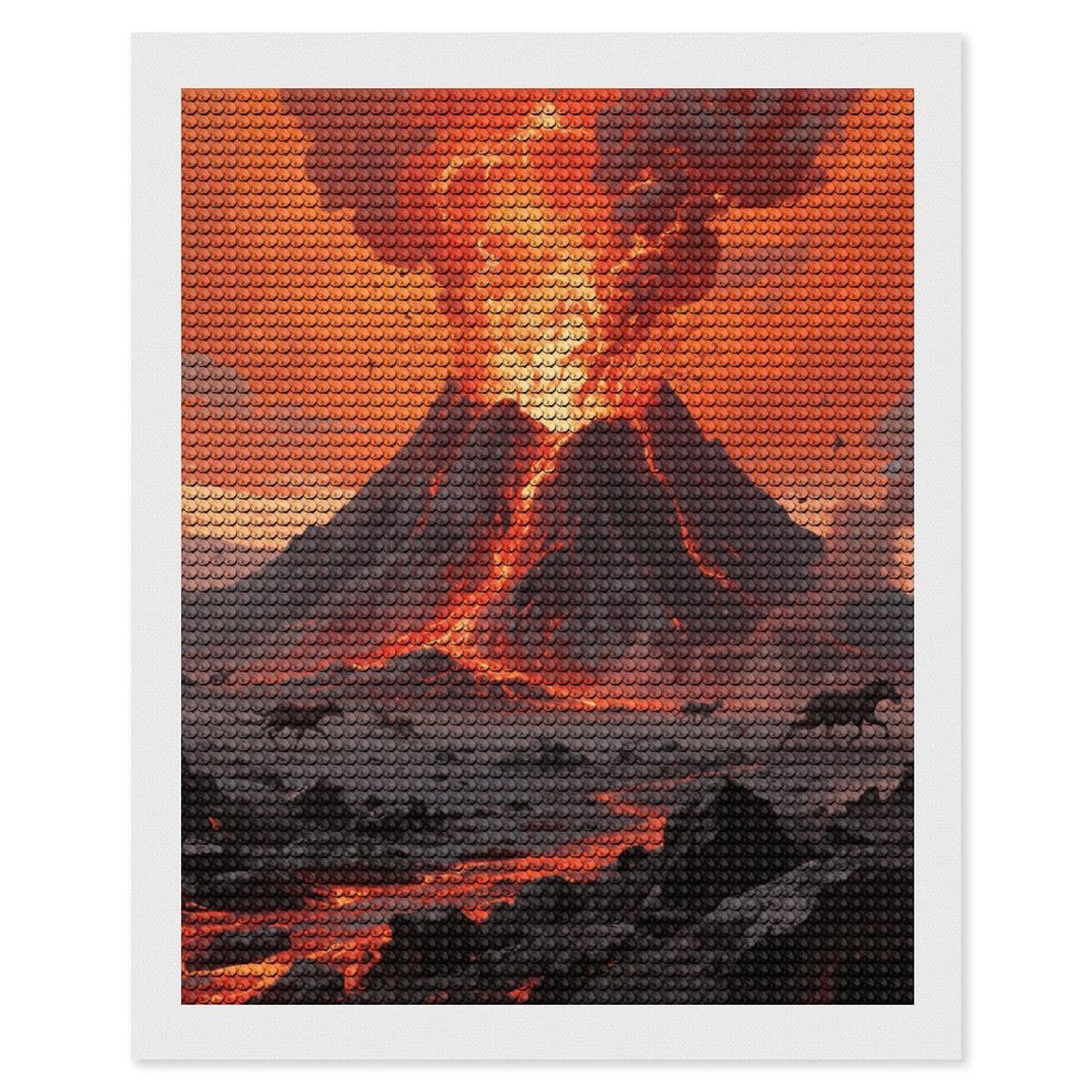 FodPand Volcano Wonder 5D Diamond Painting Kits for Adults Beginners Full Drill Round Diamond Dots Pictures Gem Art Supplies for Home Wall Room Decoration DIY Craft Set Gift 16x20