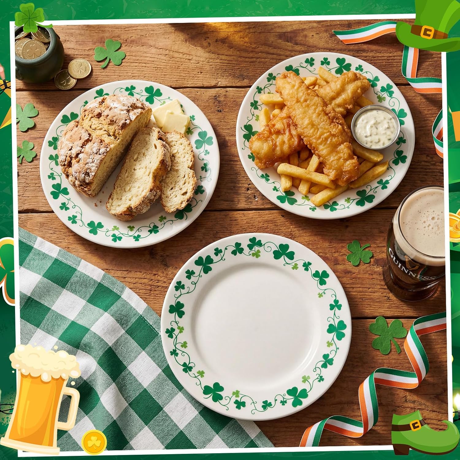 Hushee 6 Pcs St. Patrick's Day Ceramic Shamrock Plates 6 Inch Irish Dessert Platter Serving Plate Clover Leaf Salad Dishes Tableware for St. Patrick's Celebration, Dinner Party, Gift (Stylish)