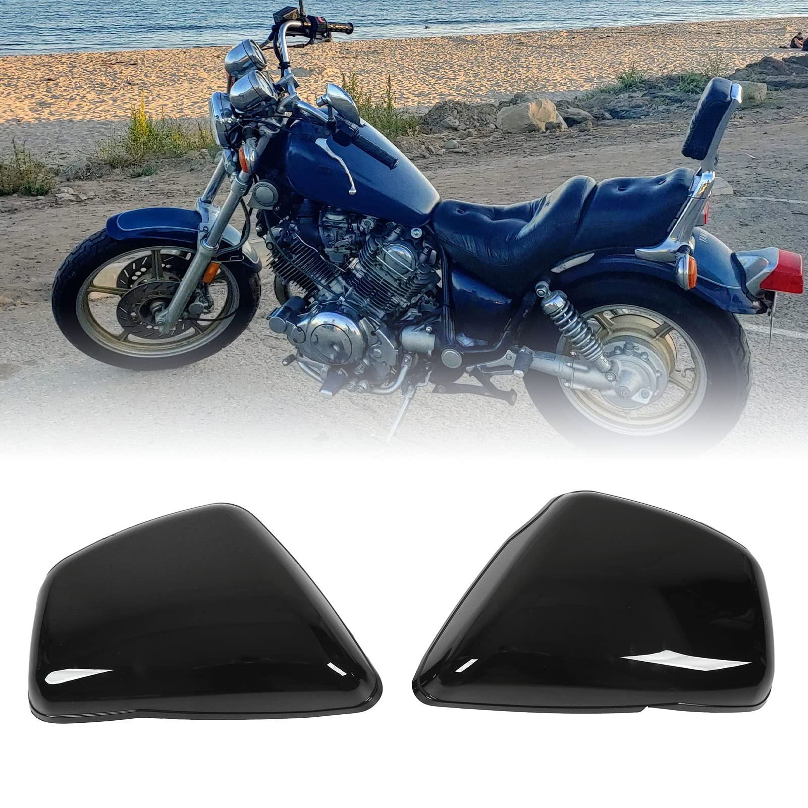Motorrad Batterie Abdeckung links rechts 2 Stück, leicht robust schwarz Ersatz für Virago, Seitenverkleidung