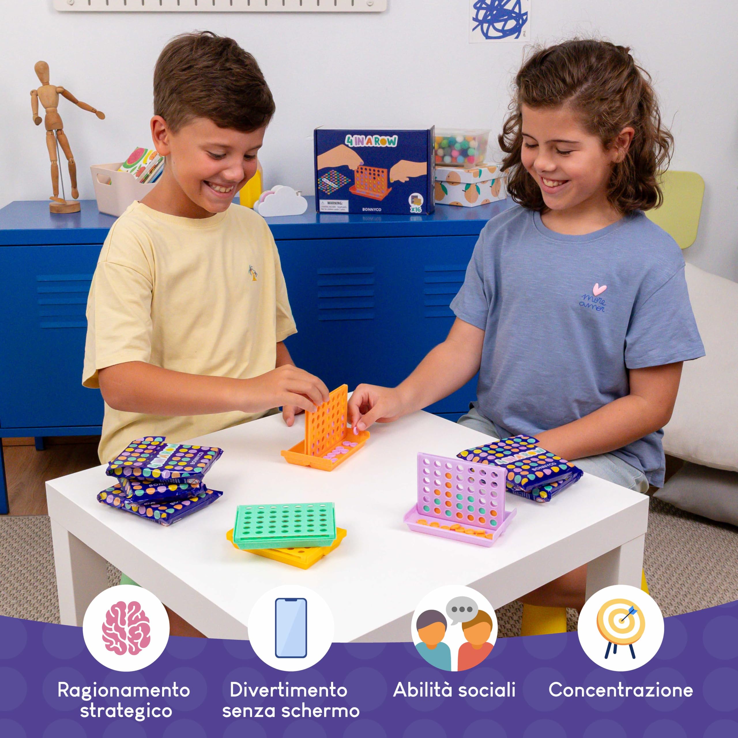 BONNYCO 4 in Linea Set 16 Gadget Compleanno Bambini 3-12 Anni con Sacchetti Sorpresa per Invitati Fine Festa. Regalini per Alunni, Mini Giochi da Viaggio e Pignatte, Giochi da Tavolo