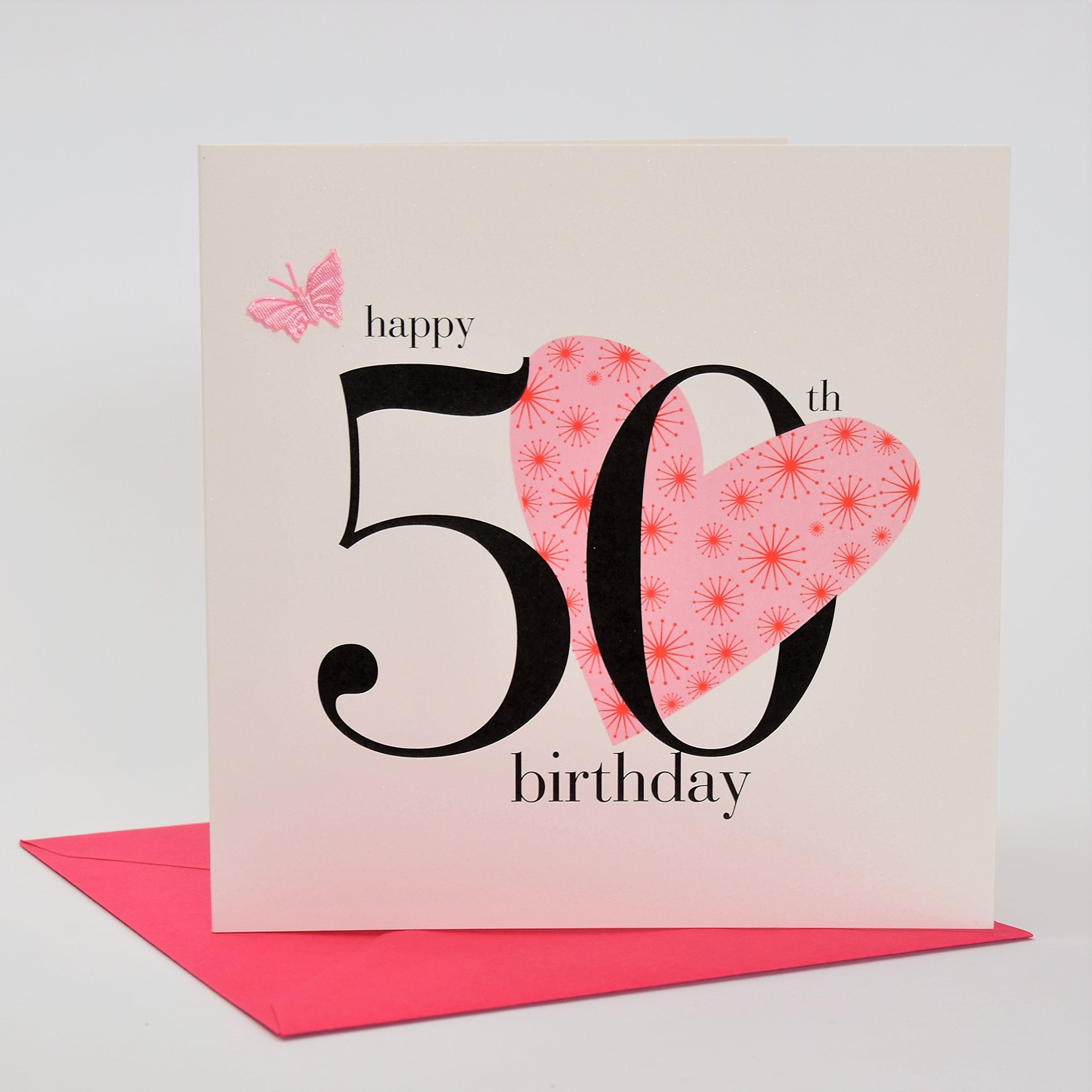 Claire Giles Geburtstagskarte „Happy 80. Geburtstag“ – Mit Herzen & Sternen, Rosa