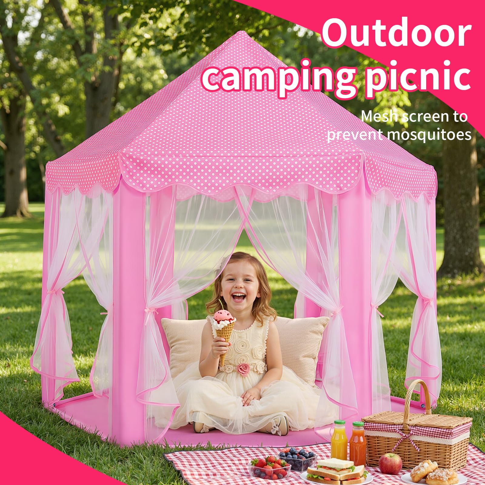 Sumbababy Tiendas de juego para niños princesa castillo tienda para niñas hada hexagonal casa de juguete para niños o niños pequeños juegos interiores o exteriores (rosa)