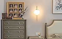 Vista 7 de Juego de 2 apliques de pared LED que funcionan con pilas, pantalla de cristal moderna con globo con control remoto, regulable, no cableado, fácil
