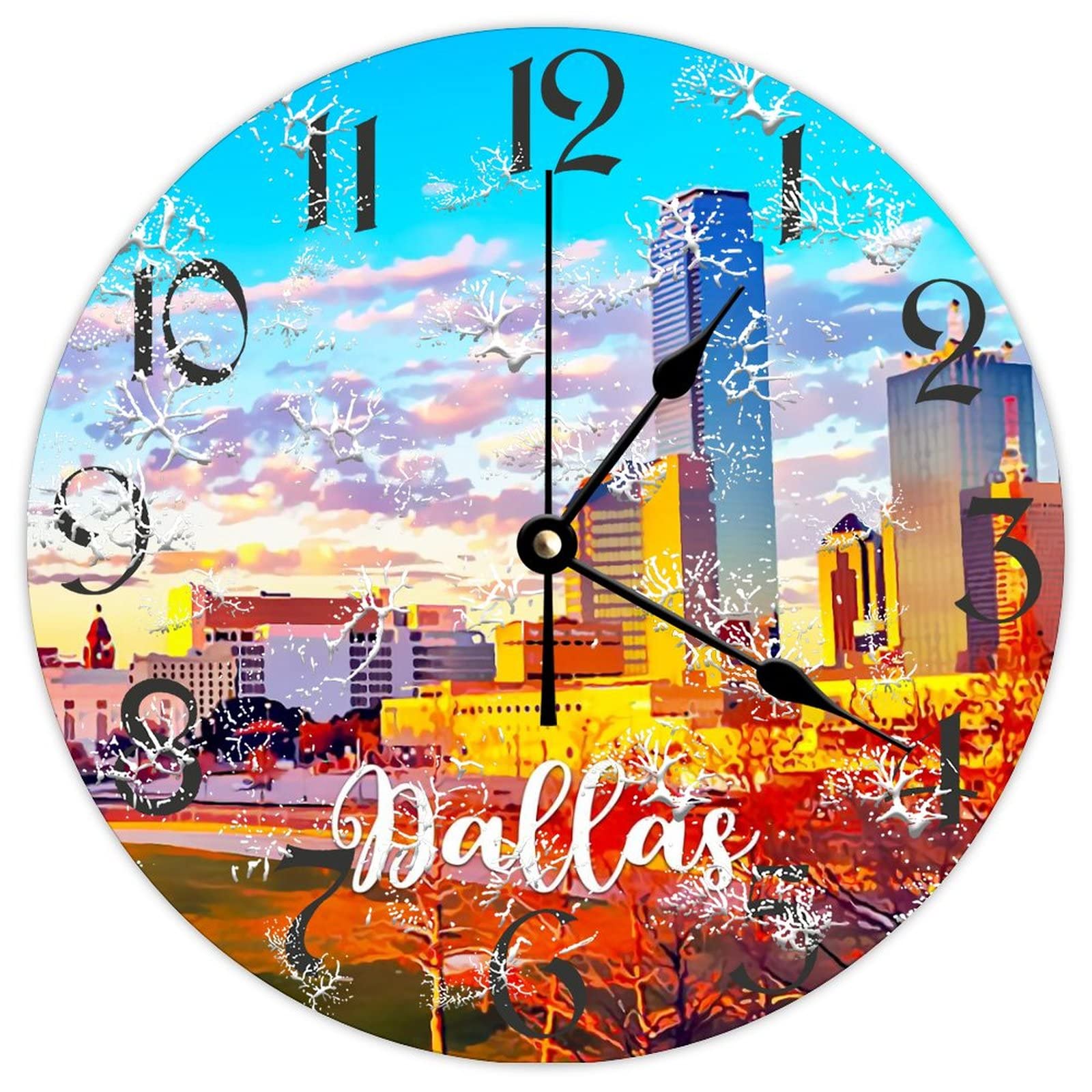 Horloge murale ronde en bois Dallas City 38 cm à piles