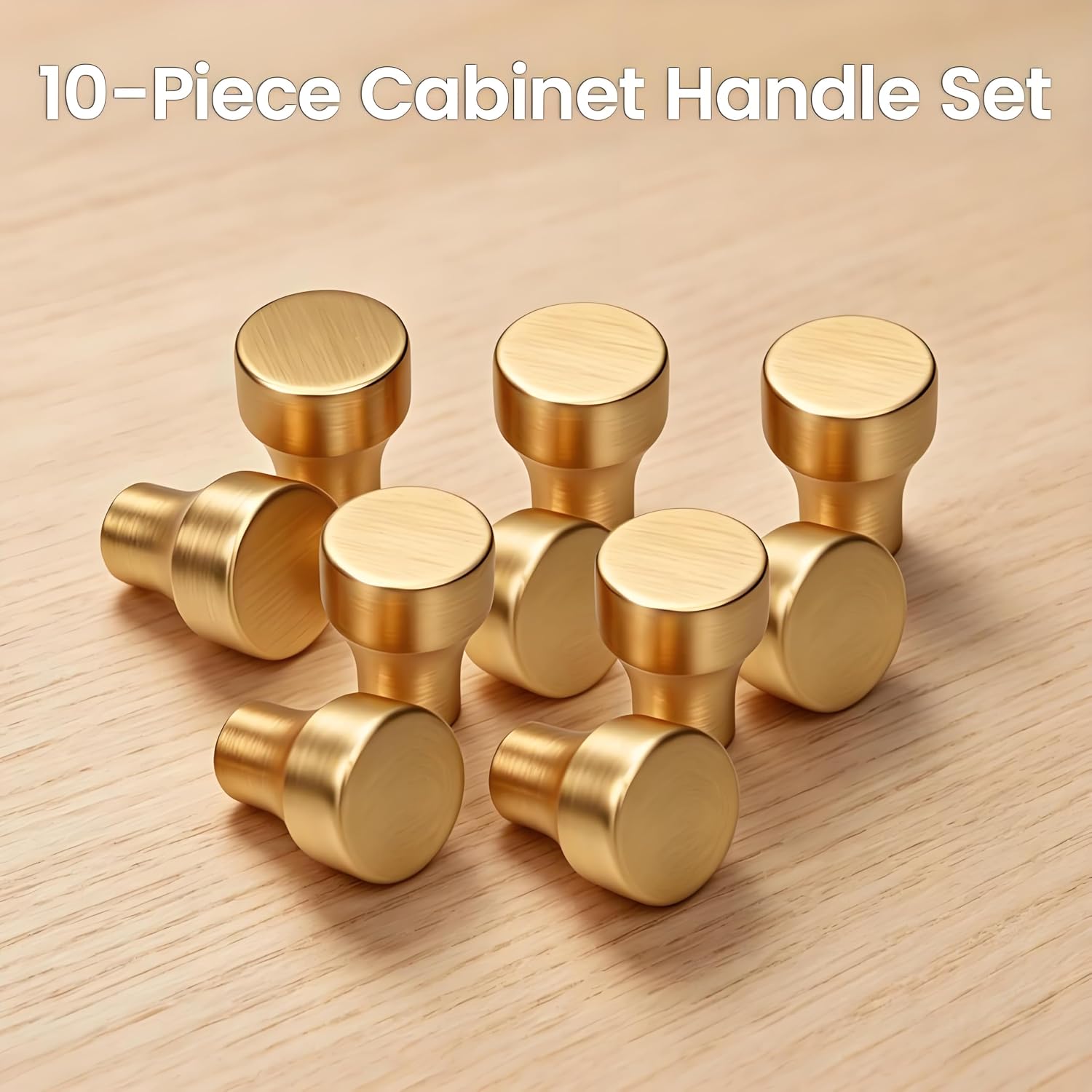 10 Pack Brushed Gold Cabinet Knobs, Single Hole Round Dresser Drawer Knobs, Zinc Alloy Modern Hardware for Vanity, Closet, Nightstand