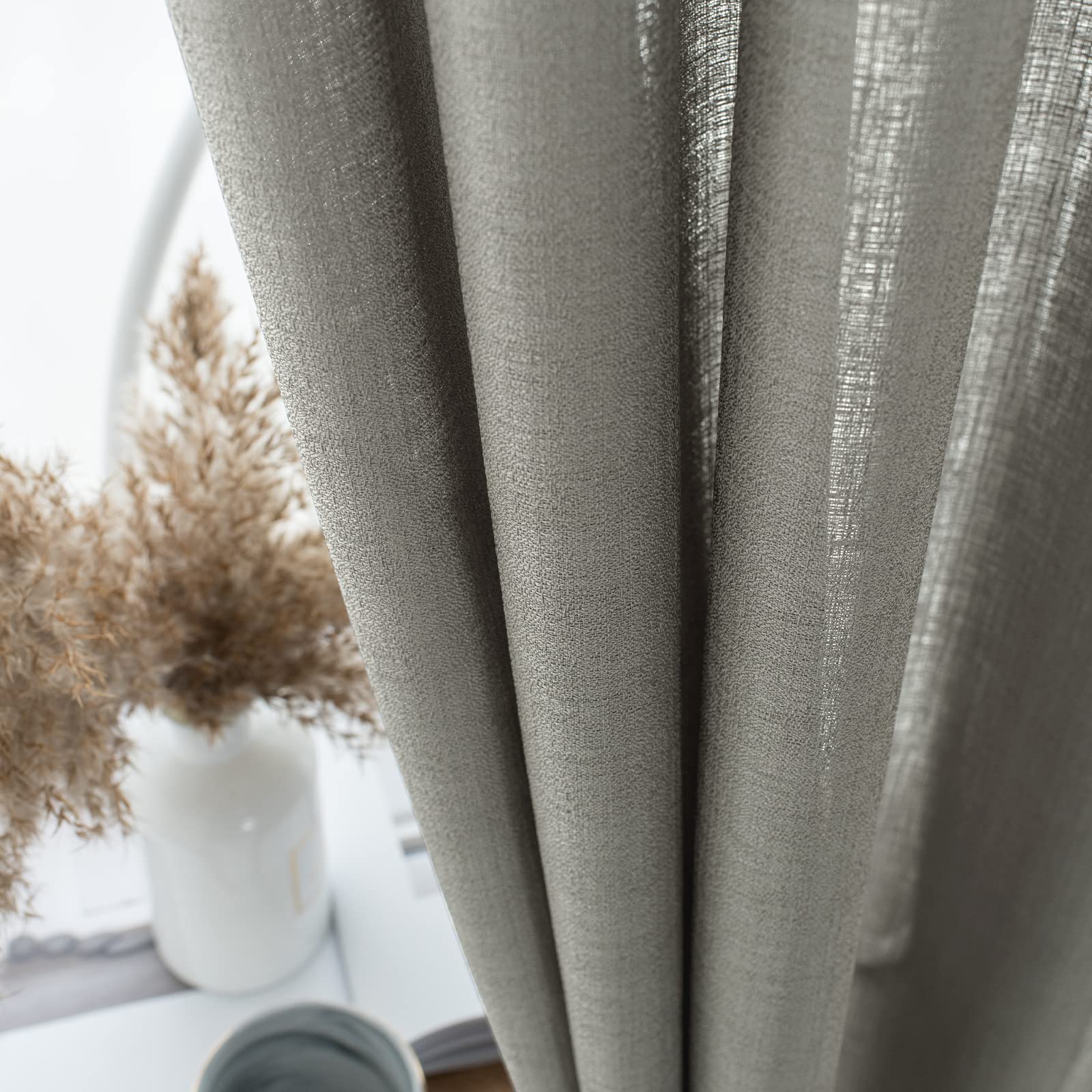 Melodieux Grey Semi Sheer Curtains 96 Inches Long for Living Room, Linen Look Bedroom Grommet Top Voile Drapes - Image 4