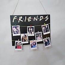 Friends Wooden Rectangular Picture Frame, 30x30 inches, Black, Clip and Ropes Hanging Mechanism, Wall Mount, Rustic Retro Style