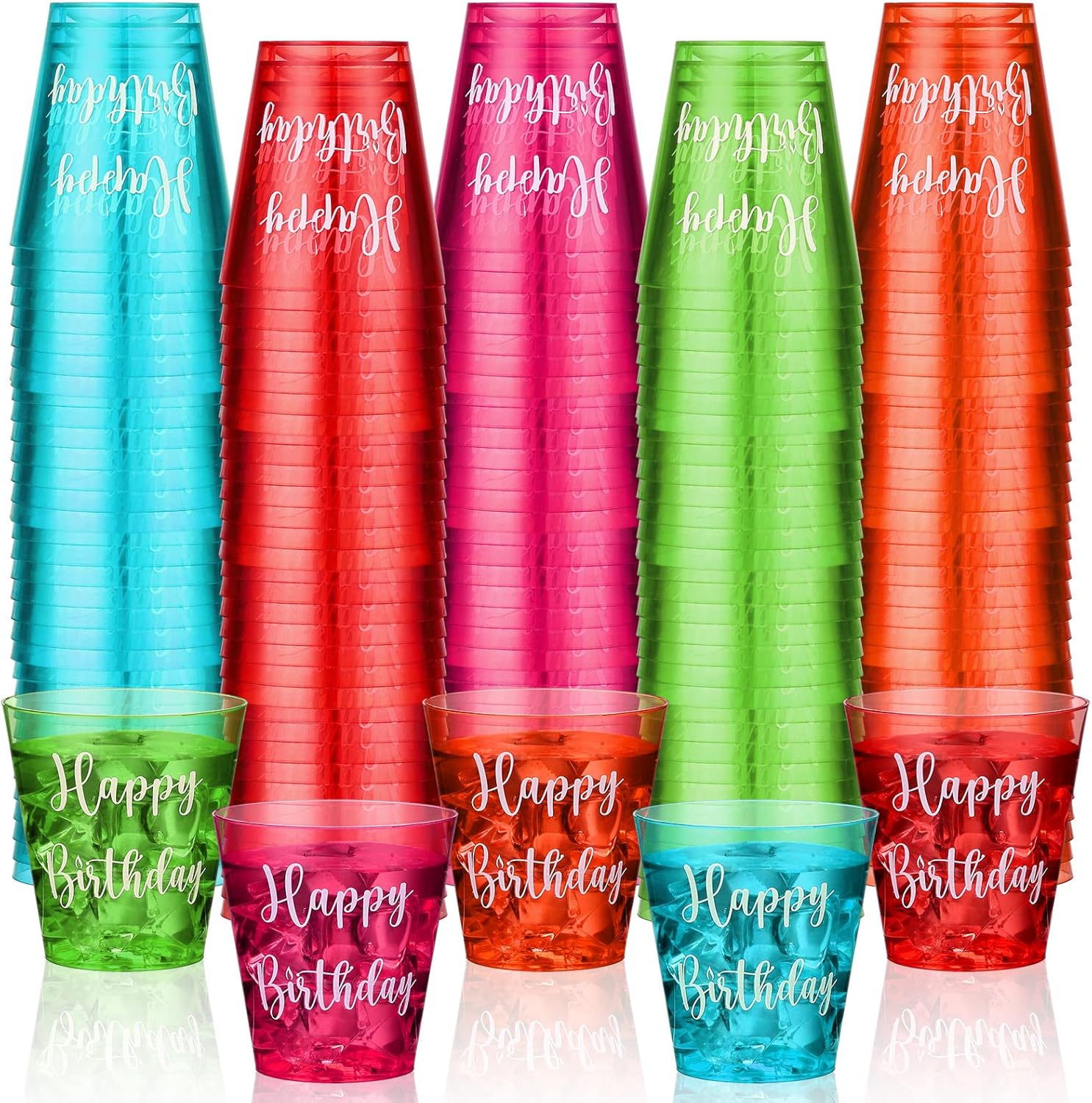 Roshtia 100 Pcs Happy Birthday Plastic Shot Glasses 2 oz
