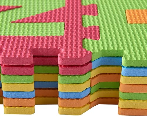 Miniatura 8 de DIMPLE Tapete de juego de espuma para niños (72 piezas en total) 6.25 x 6.25 pulgadas entrelazados del alfabeto y los números, rompecabezas de suelo