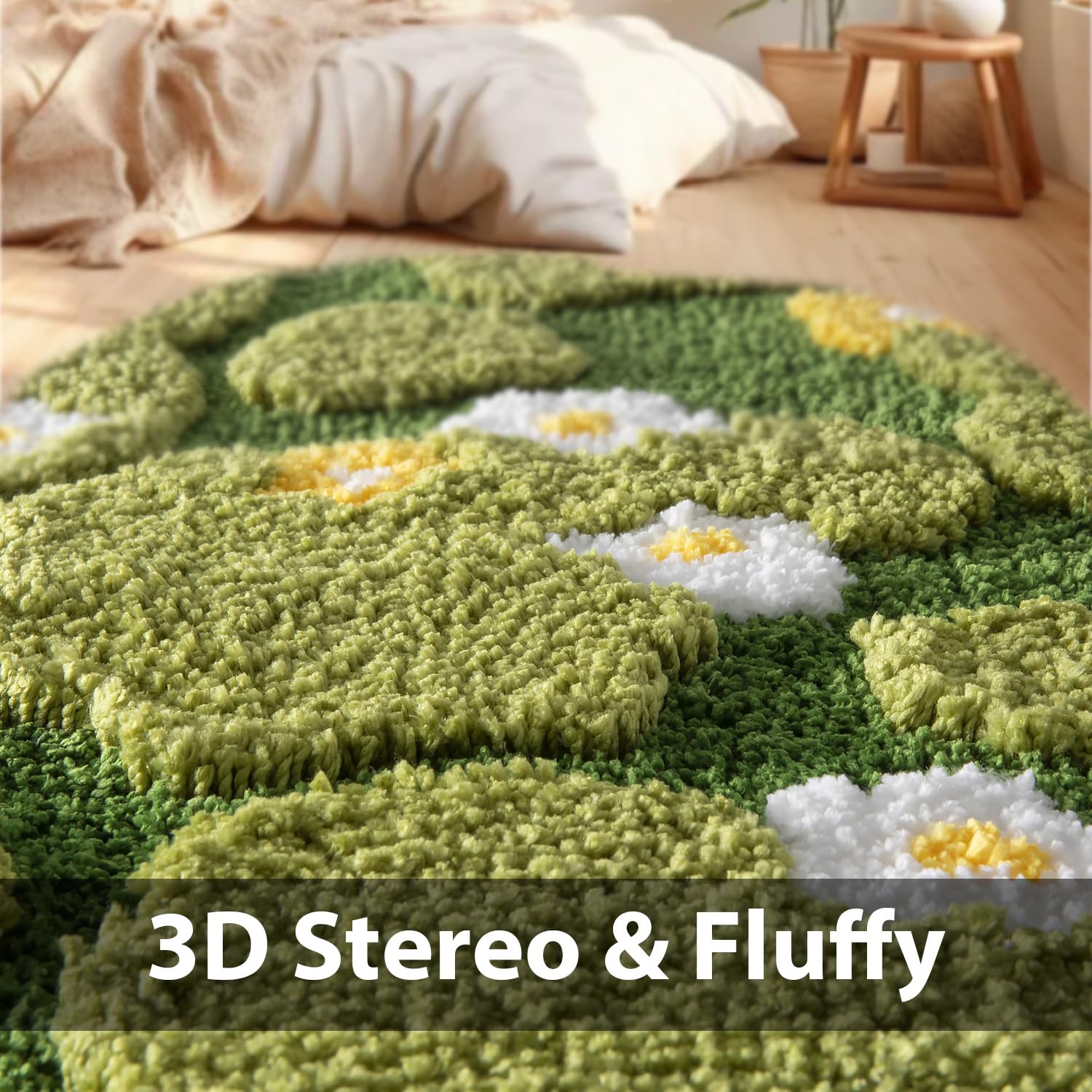 Tappeto da bagno di lusso verde con fiori di muschio antiscivolo, ultra assorbente, tappeto a pelo lungo, per bagno e camera da letto, lavabile in lavatrice, decorazione estetica, 61 x 119 cm