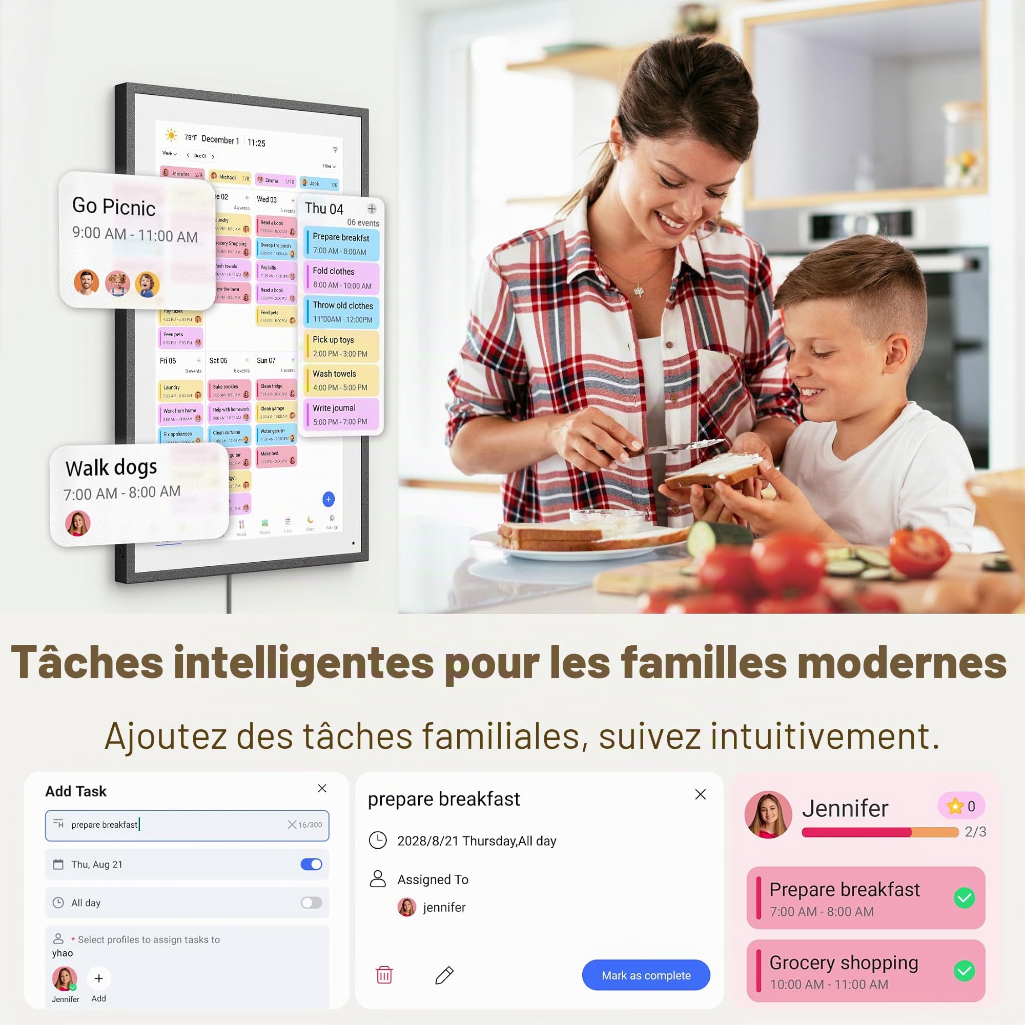 Calendrier mural numérique 15,6" - Écran tactile interactif - Calendrier électronique et hub familial intelligent avec synchronisation multi-appareils - Rappels d'horaires, tableau des corvées