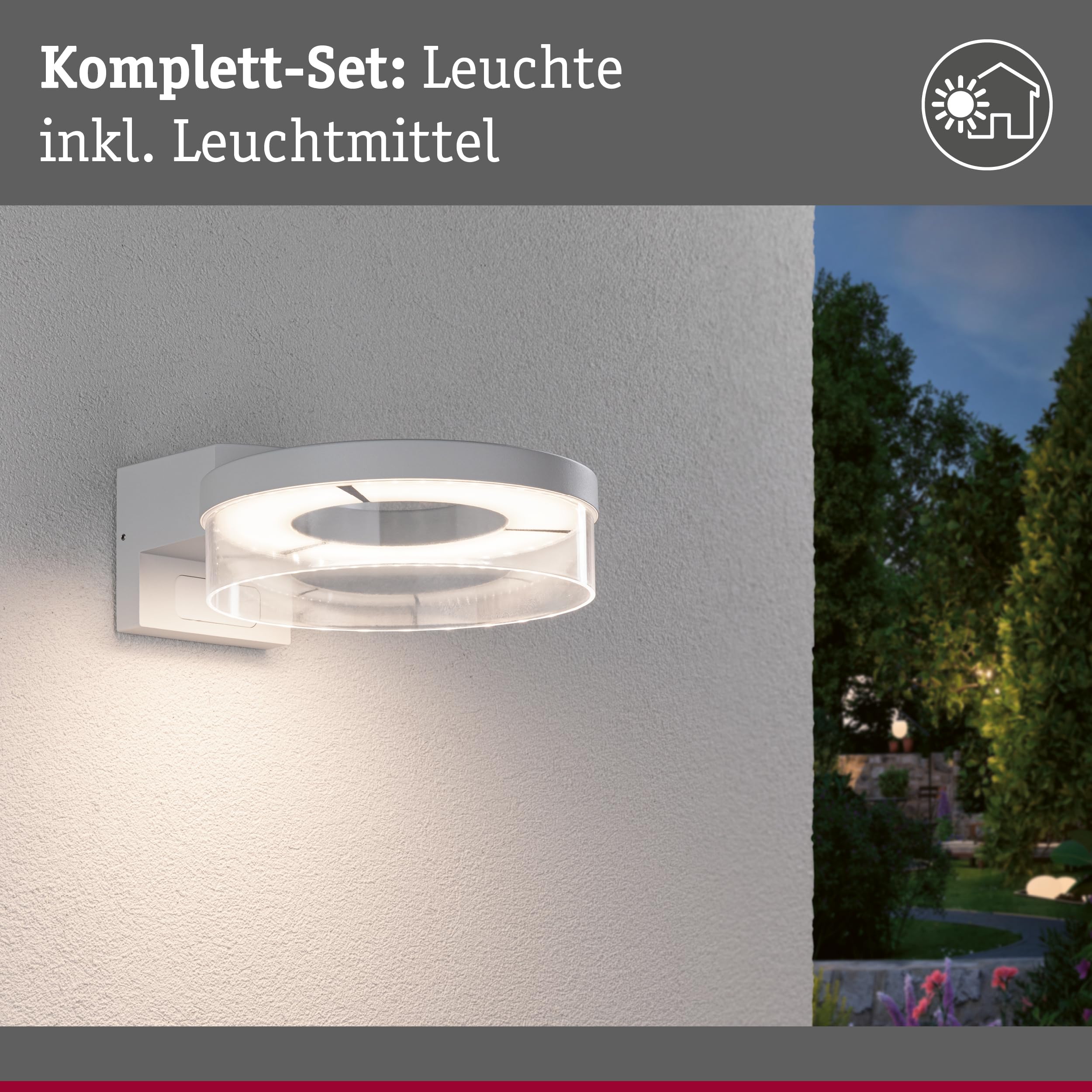 Paulmann 93112 LED Außenwandleuchte Capera Bewegungsmelder IP44 231mm 3000K 8 / 1x1,2W 700lm 230V Weiß Aluminium