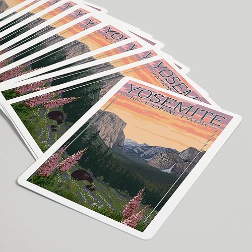 Miniatura 5 de Lantern Press Parque Nacional Yosemite, California, oso y cachorros con flores (52 cartas de juego, baraja de cartas de tamaño póker con comodines)
