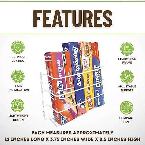 Miniatura 3 de Evelots Organizador de Envolturas de Cocina - Sostiene hasta 4 Plástico, Papel de Aluminio, Papel, Cera - Puerta de Gabinete, Cesta de Estante de