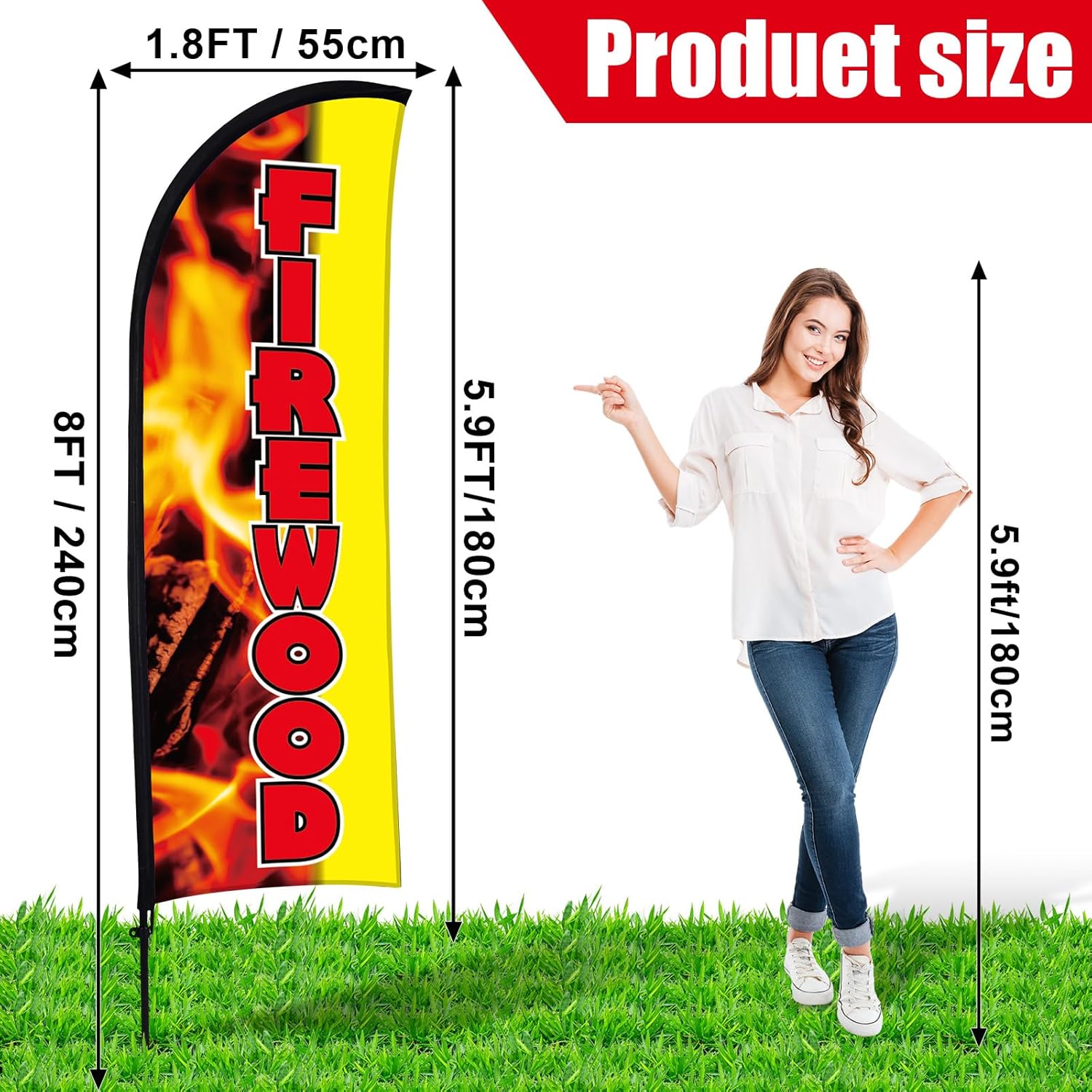 Buryeah 2 Sets Firewood Feather Flag 8ft Firewood for Sale Sign Advertising Sign Banner with Flag Pole and Ground Stake for Business Outside (Yellow)