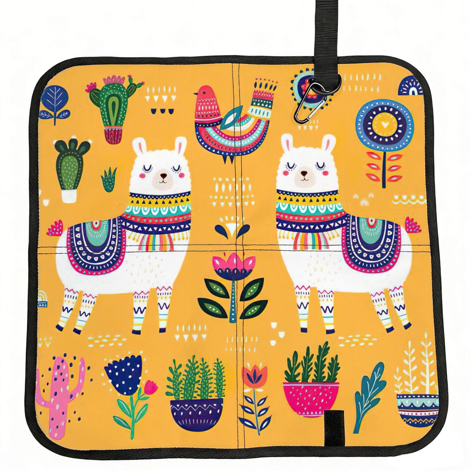 bghdfa Cartoon Alpaca Cute Animal Print Outdoor Sitting Mat Waterproof Oxford Cloth Seat Cushion Folding Foam Camping Seat For Picnic