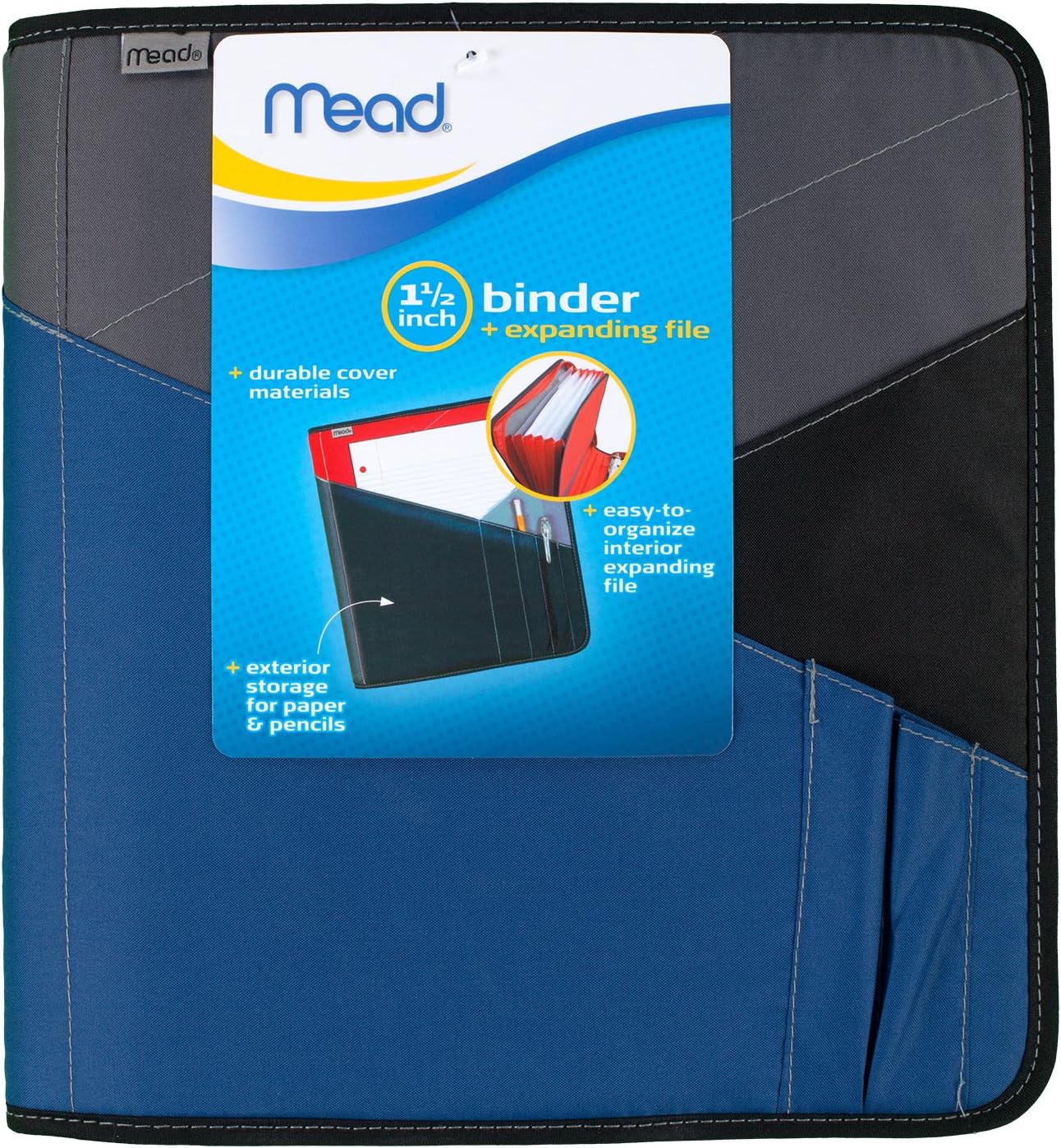 Mead Zipper Binder with Expanding File, 3 Ring Binder, 1-1/2", Color Selected For You, 1 Count (29024)