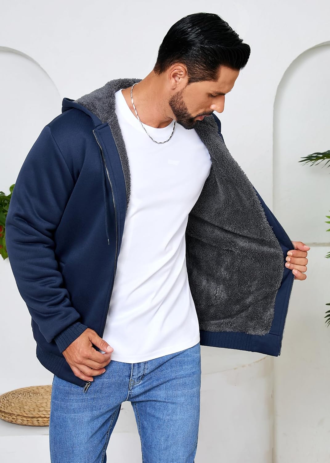 Men's Sherpa Jacket Heavyweight Zip Up Hoodie Fleece Hooded Sweatshirt with Pocket - Image 3