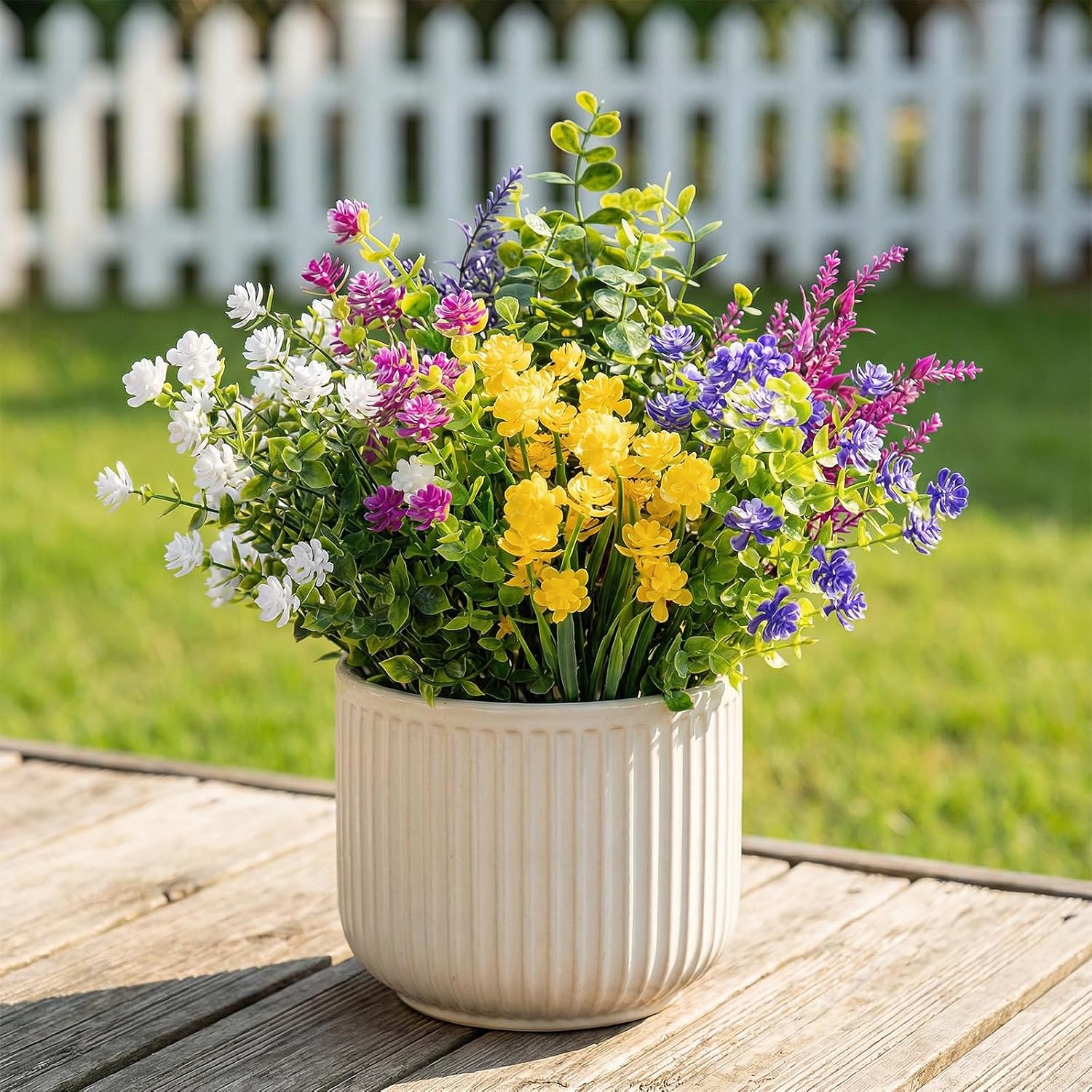 56 Bundles Artificial Flowers for Outdoors, UV Resistant Artificial Outdoor Plants, Faux Plants for Spring Summer Garden, Porch, Window Box, Hanging Planters, Home Wedding Farmhouse (Mix)