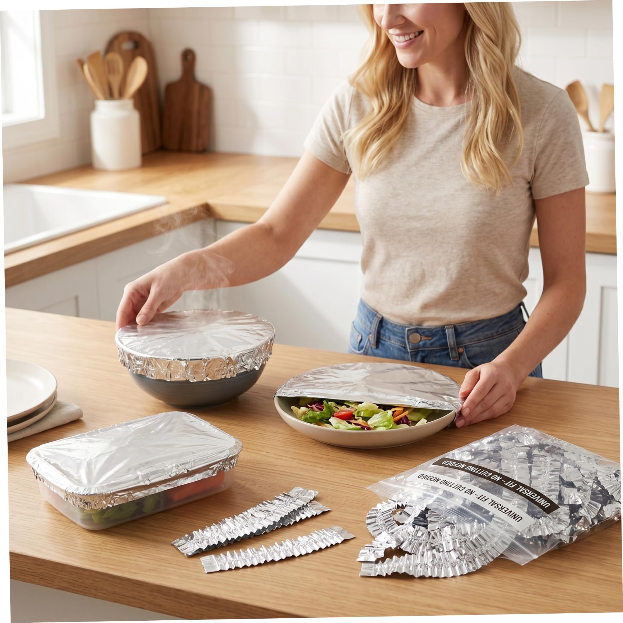 Coperture in alluminio elastico da 200 pezzi per alimenti | Adatto a ciotole, piatti, padelle, ottimo per pasti in famiglia, picnic, preparazione al ristorante