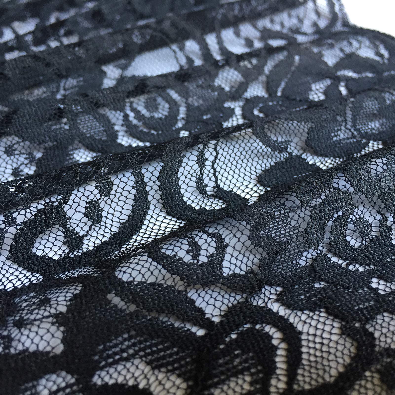 Black Stretch Lace Ribbon With Floral Pattern - 6 Inches Wide, 5 Yards, For Wedding Decor, DIY Crafts