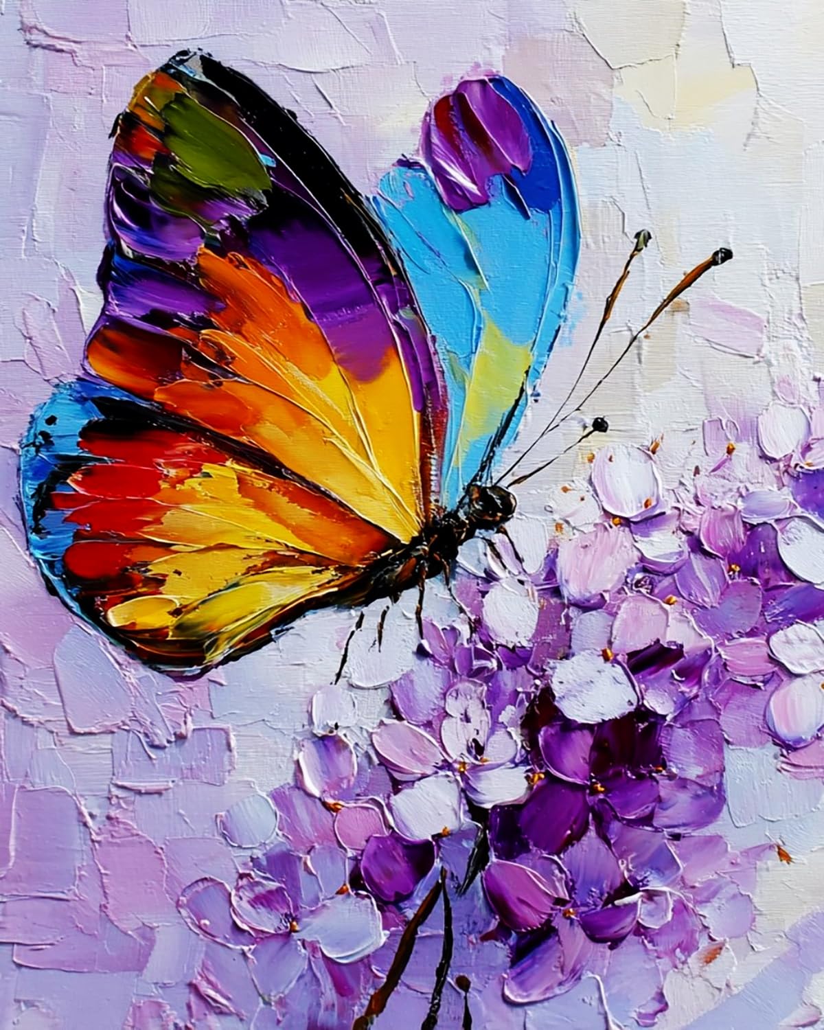 Liubaishi Multicolour Paint By Numbers For Adults, Butterfly And Purple Flowers, 40X50 Cm, Acrylic On Canvas, With 3 Brushes