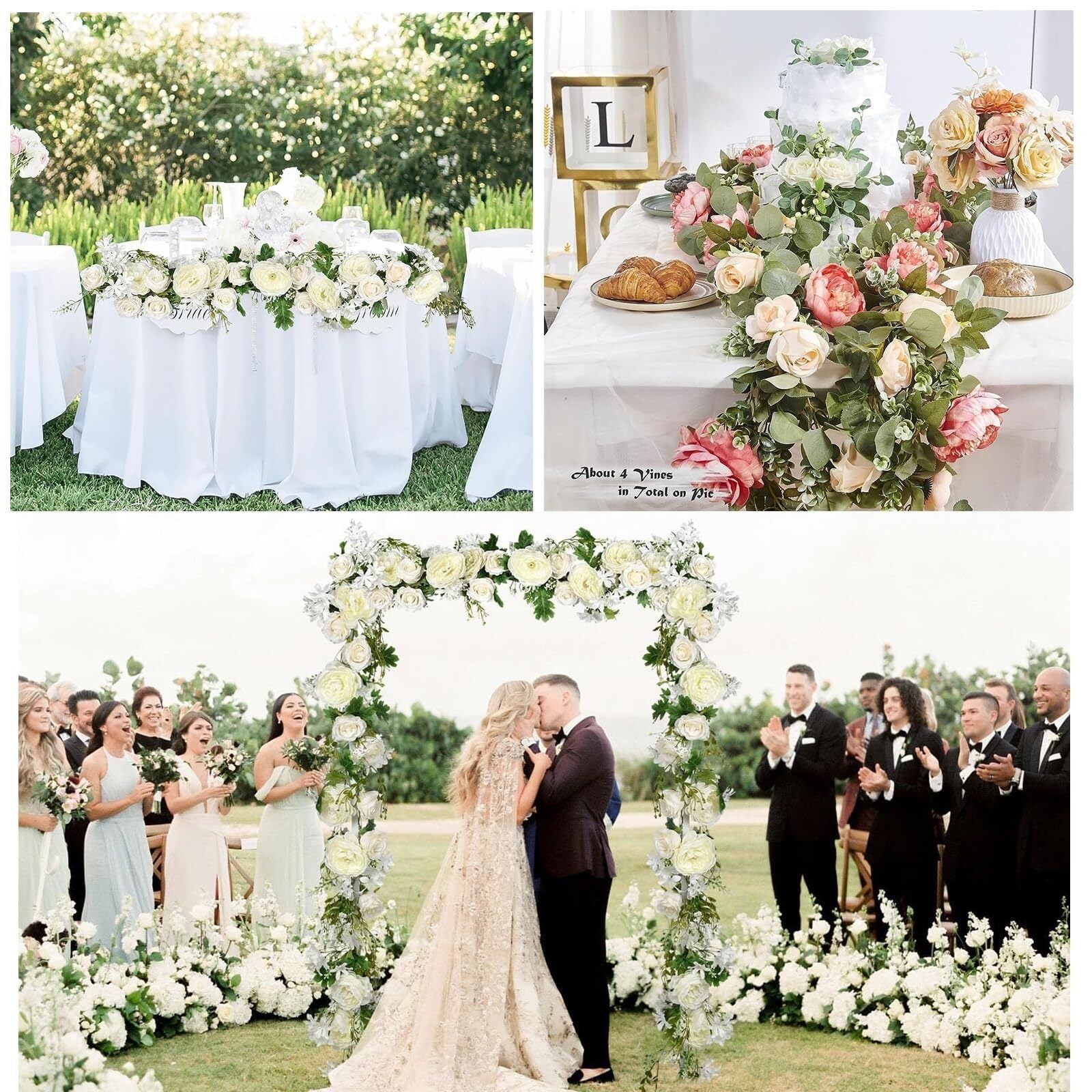 Guirnaldas Y Arreglos Florales Artificiales En Tonos Rosa Pálido Centros De Mesa For Bodas Recepciones Y Banquetes(B)