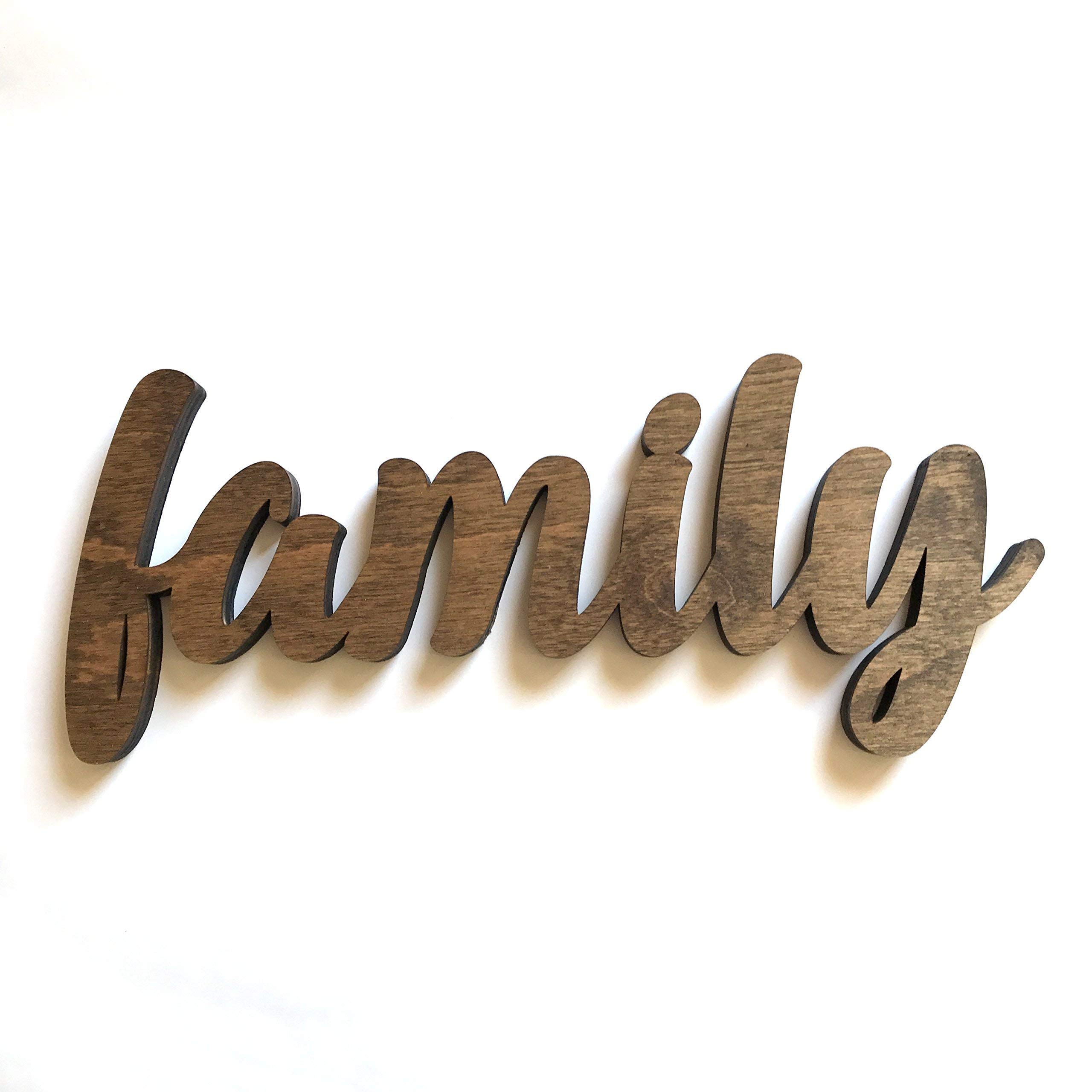 Wood Family Cutout Sign Made of Birch Plywood Stained Dark Walnut. Entryway Table Decor