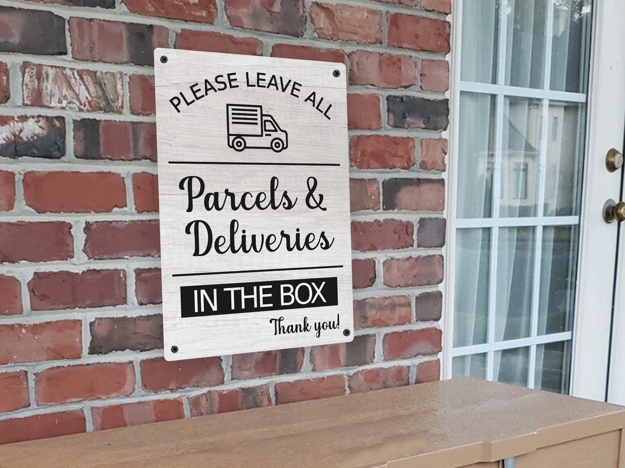 Please Leave All Parcels & Deliveries In The Box Notice Sign, Choice of 2 Colours with 4 Drill Holes - Image 4