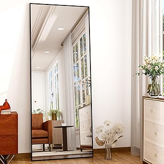 Full Length Mirror 64"x21" Black, Rectangle Wall-Mounted or Standing Full Body Mirror for Bedroom, Living Room, Dressing Floor Mirror
