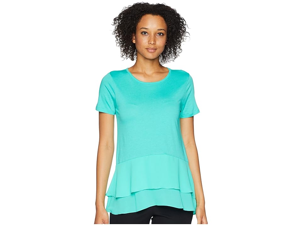 

MICHAEL Michael Kors Solid Woven Double Hem Top (Aqua) Women's Clothing