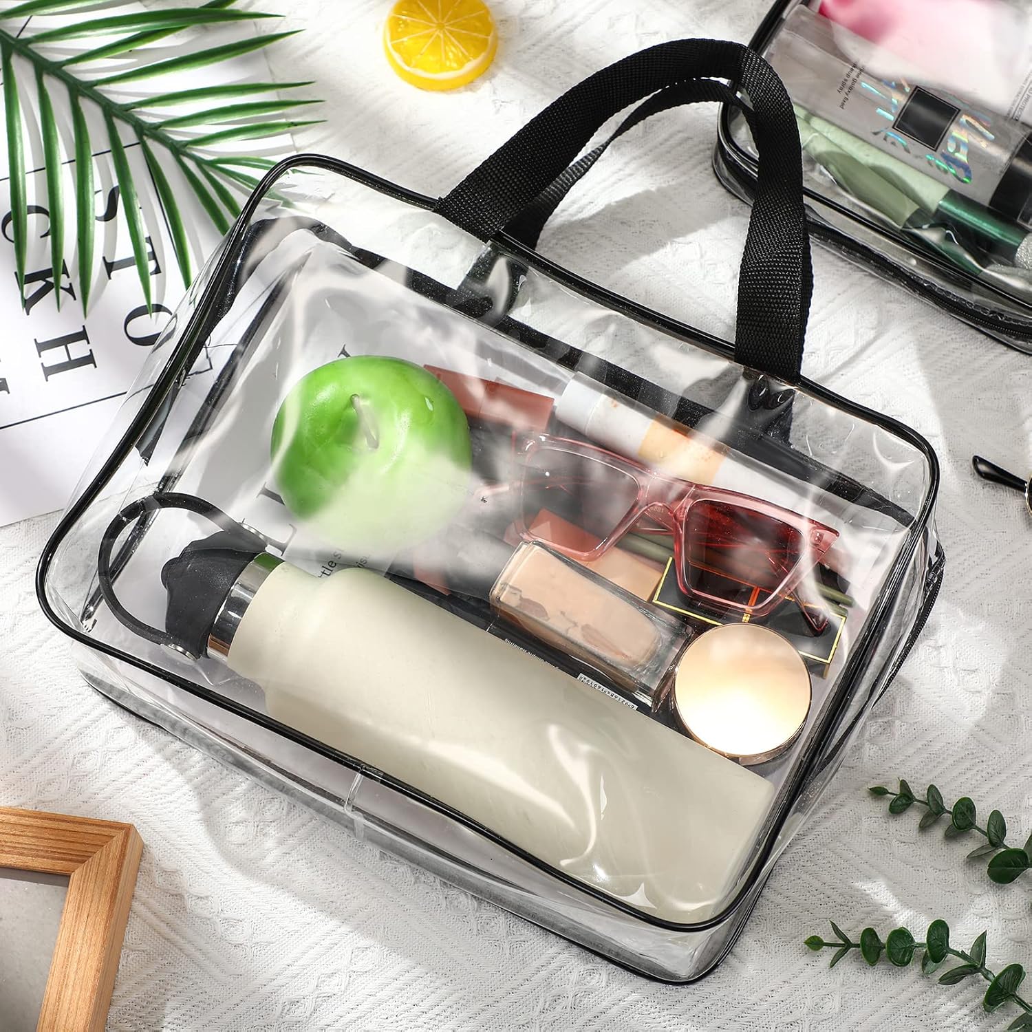 Saintrygo 15 Pcs Clear Makeup Bags Toiletry Bag with Zipper Handle PVC Waterproof Cosmetic Bags Set Transparent Travel Pouch Clear Makeup Organizer for Travel Airport Business, 3 Sizes