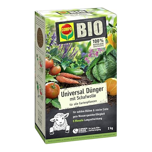 COMPO BIO Universal Langzeit-Dünger mit Schafwolle für alle Gartenpflanzen, Pflanzendünger, 5 Monate Langzeitwirkung, 2 kg