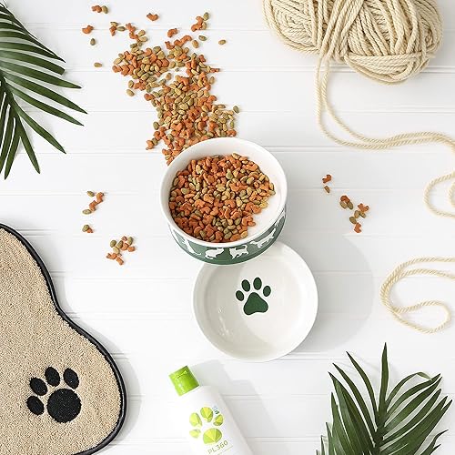 Miniatura 3 de Bone Dry Cuencos de cerámica para gatos, aptos para microondas y lavavajillas, juego mediano, 6 x 2, verde cazador, 2 unidades