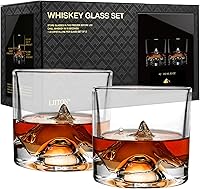 Vista 10 de LIITON Mont Blanc - Juego de regalo de 2 vasos de whisky de cristal pesado, vaso de bourbon grueso congelable de 1 libra cada uno, regalos de whisky
