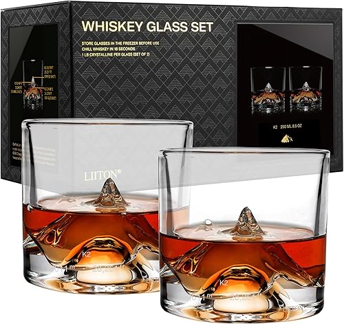 Miniatura 10 de LIITON American Peaks - Juego de 4 vasos de whisky de cristal pesado, vaso de bourbon grueso congelable de 1 libra cada uno, regalos de whisky