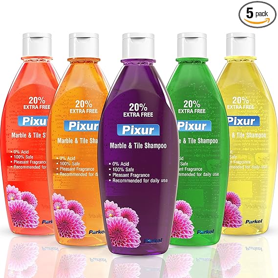 Pixur Marble And Tile Shampoo Pack Of-5 x 600 ml/Floor Cleaner/Liquid / 0% Hcl Acid/Safe on all type floor/Eco Friendly