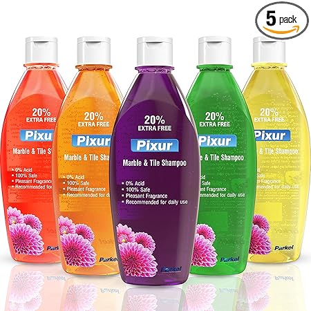 Pixur Marble And Tile Shampoo Pack Of-5 x 600 ml/Floor Cleaner/Liquid / 0% Hcl Acid/Safe on all type floor/Eco Friendly