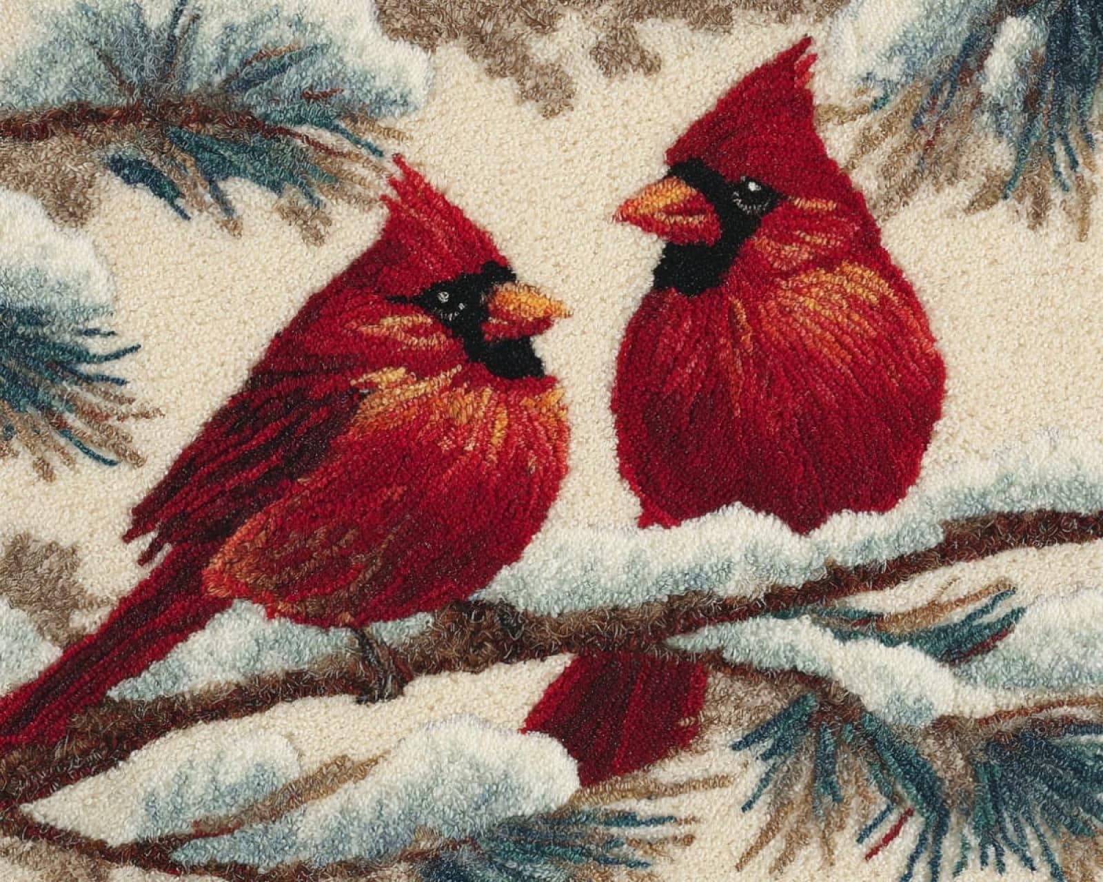 Wallphantom 002 Latch Hook Rug Kits For Adults Beginners,Red Finches In The Snow,Latch Hook Kits For Bedroom,Living Cushion Adult Craft Gifts,52X38cm