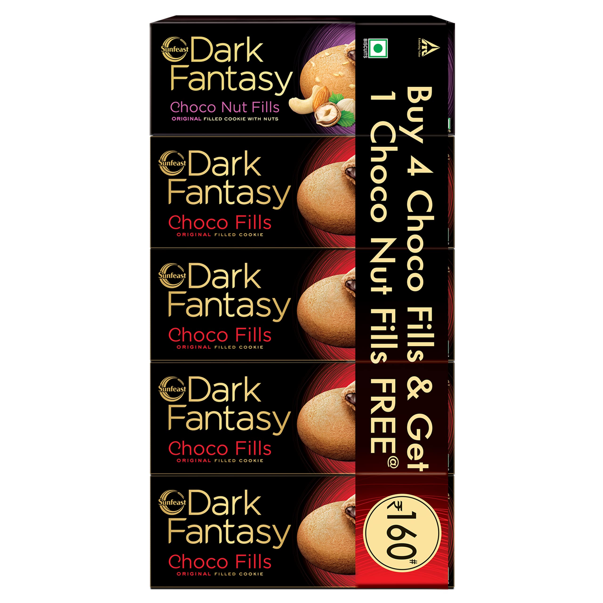 Sunfeast Dark Fantasy Choco Nut Fills, 69g | Original Filled Cookies with Nuts