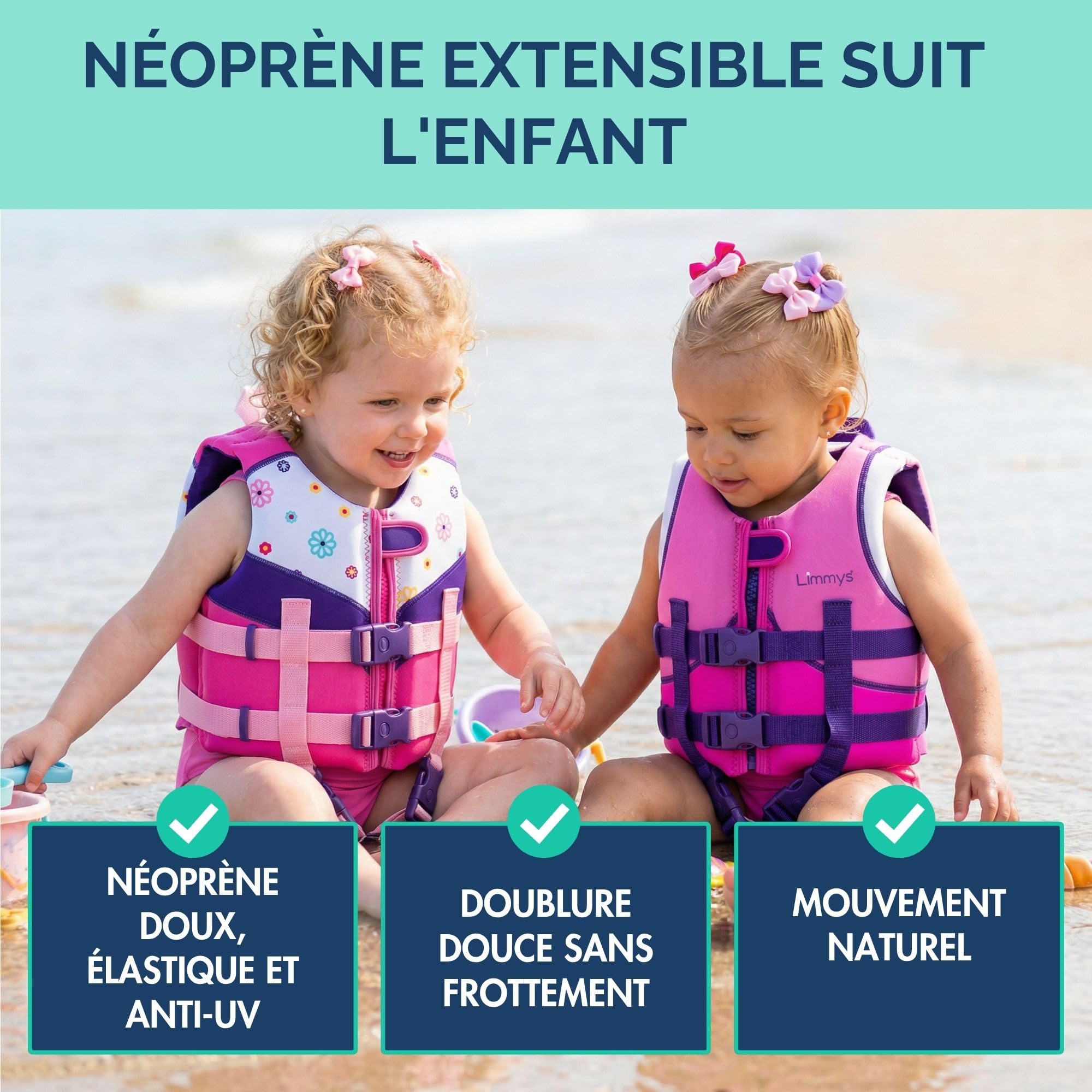 Limmys Gilet de Natation pour Enfants – Aide à la Flottaison avec Panneaux en Mousse Intégrés, Certifié CE, Design Primé et Approuvé par Les Parents, Double Fermeture avec Zip YKK, Néoprène Premium