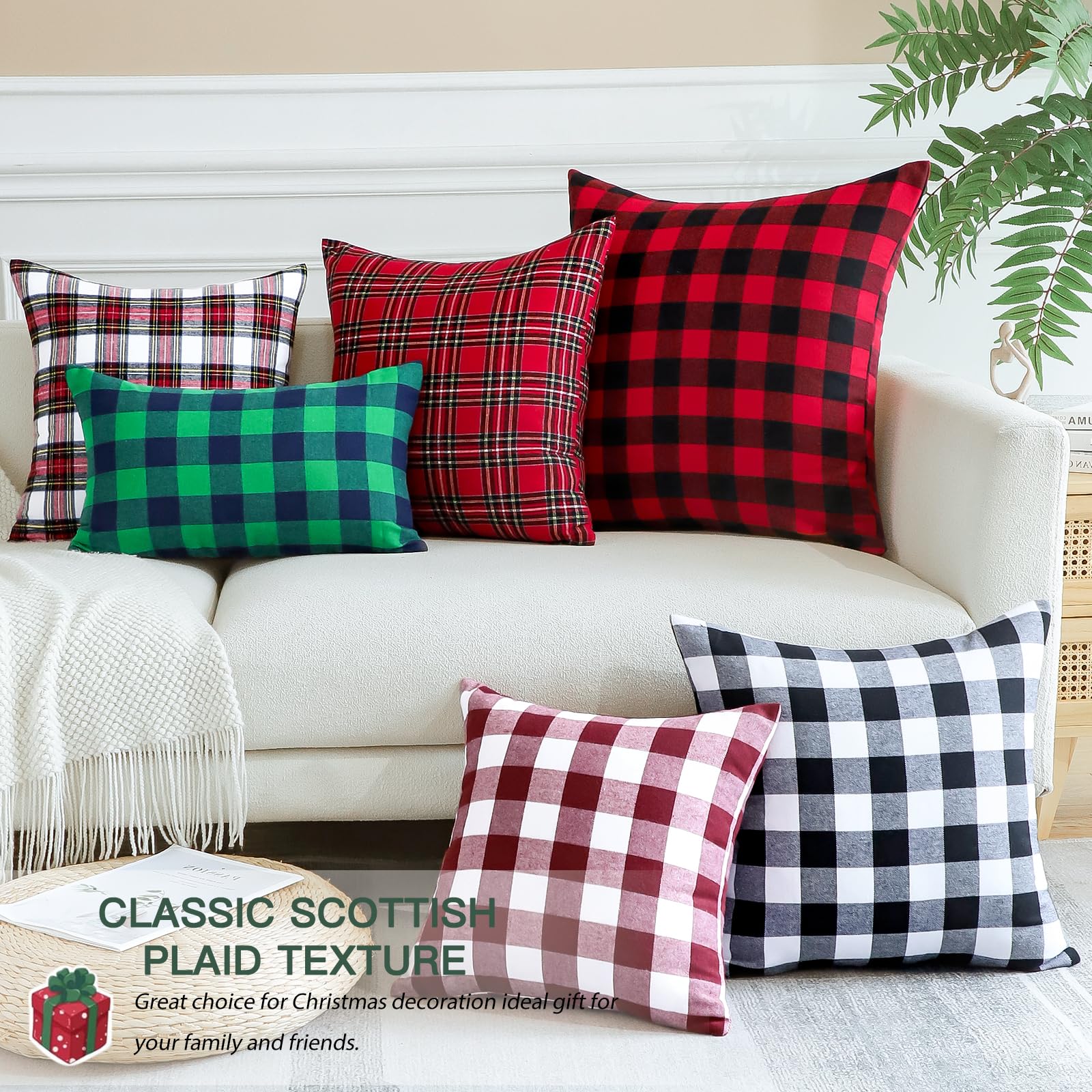 JOTOM Christmas Plaids Tartan Linen Throw Pillow Covers Buffalo Check Plaids Cushion Cover for Home Sofa Car Decorative Pillowcases Set of 2 30 x 50cm (Red and White) - Image 2