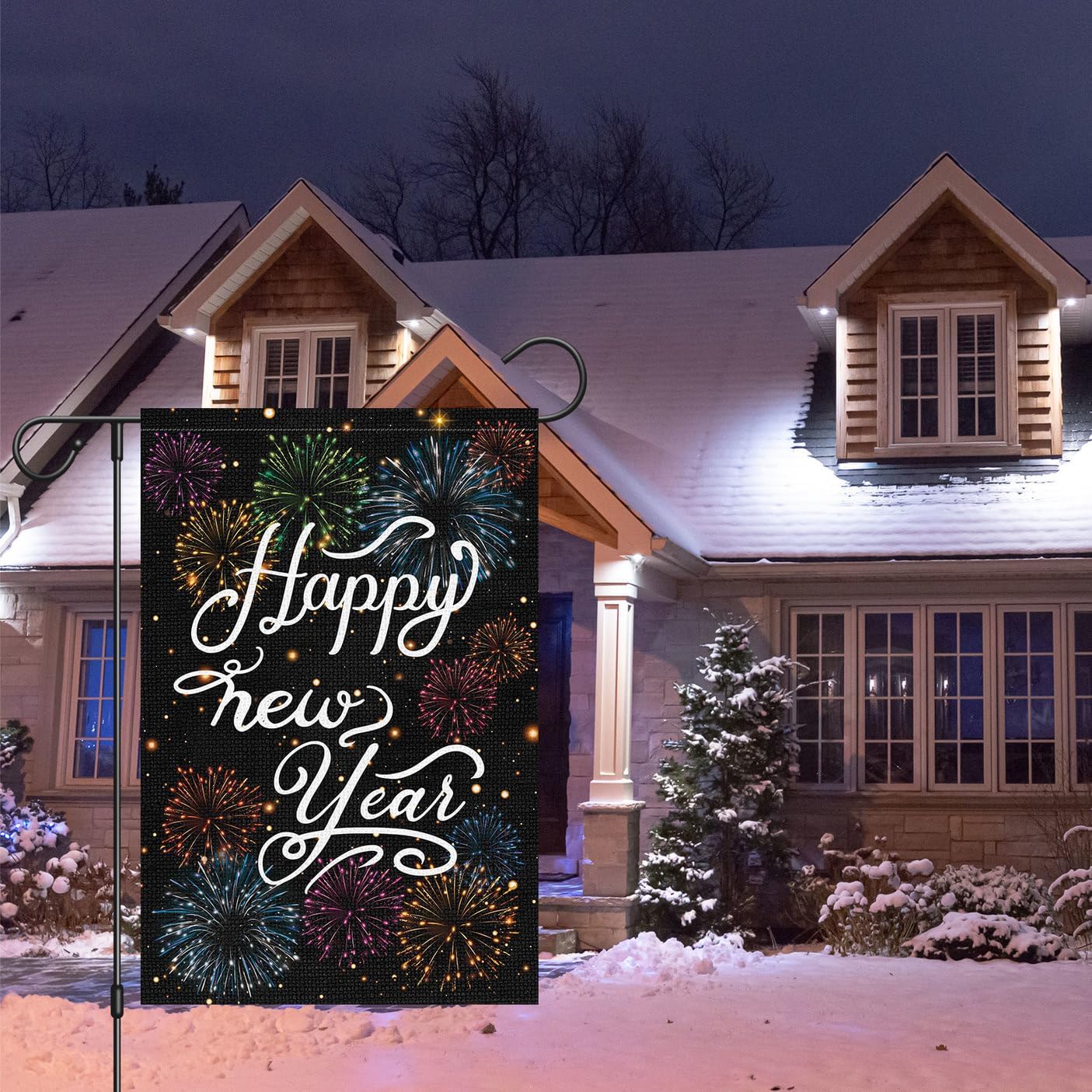 Louise Maelys Happy New Year Garden Flag Double Sided Firework 12x18 Inch Small Burlap Welcome Winter Holiday Yard Outdoor Outside House Decor - Image 3
