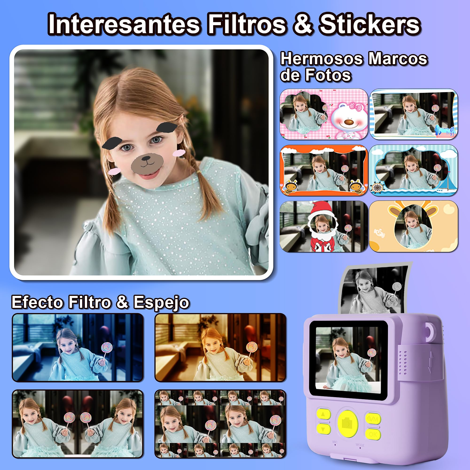 GKTZ Cámara de Fotos Instantáneas - 1080P Camara Fotos Infantil para Niños con Papel Fotográfico de Impresión y Tarjeta de 32G Regalo Juguete Niña 3 4 5 6 7 8 9 10 11 12 Años (Violeta)